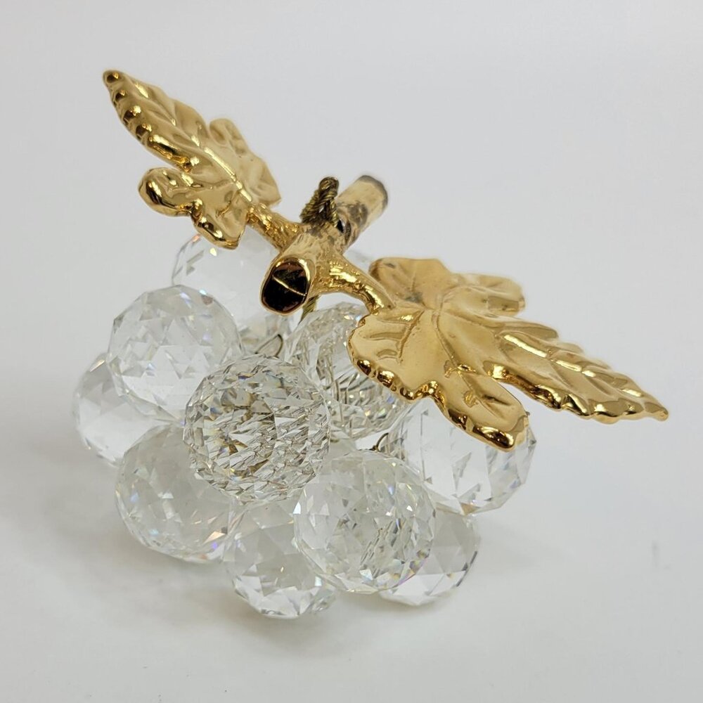Vintage Heavy Crystal and Brass Grape Cluster Paperweight Art Piece